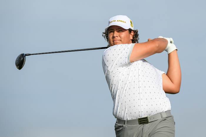 Aldrich Potgieter of South Africa plays his tee shot on the 3rd hole during Day Four of the 2022 World Amateur Team Golf Championships.